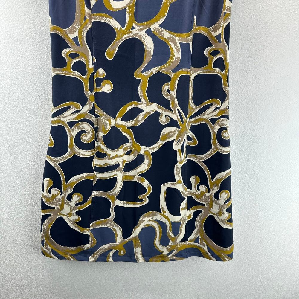 J. McLaughlin Navy, Gold & White Abstract Swirl Short-Sleeve Dress - Picture 4 of 11